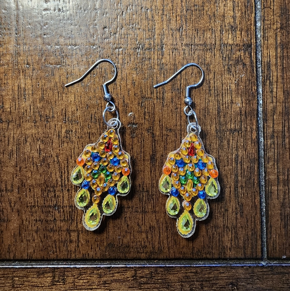 Multicolor Teardrop Crystal Earrings with Yellow Accents